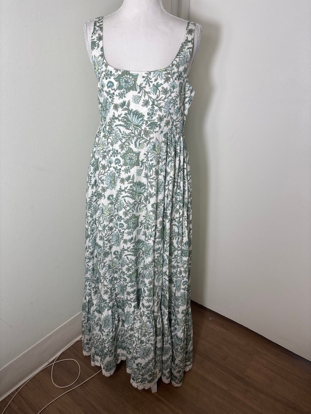 EDDY Green Floral Sleeveless Cotton Maxi Dress Sz M